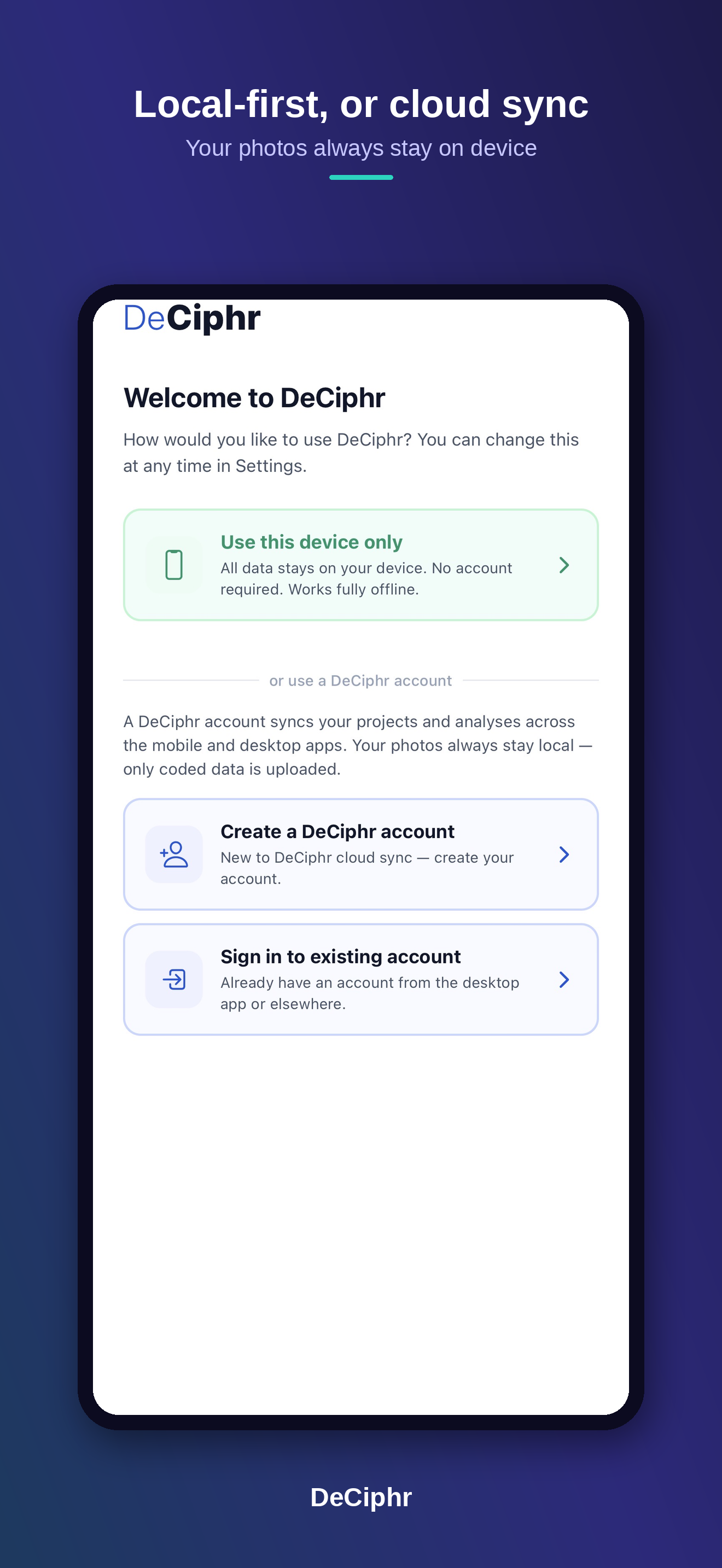 DeCiphr onboarding — Privacy & Ethics slide